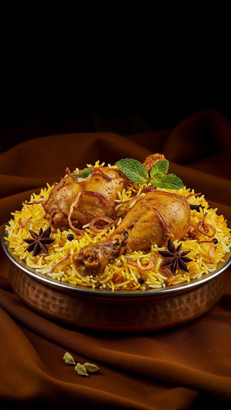Delicious chicken biryani with spices